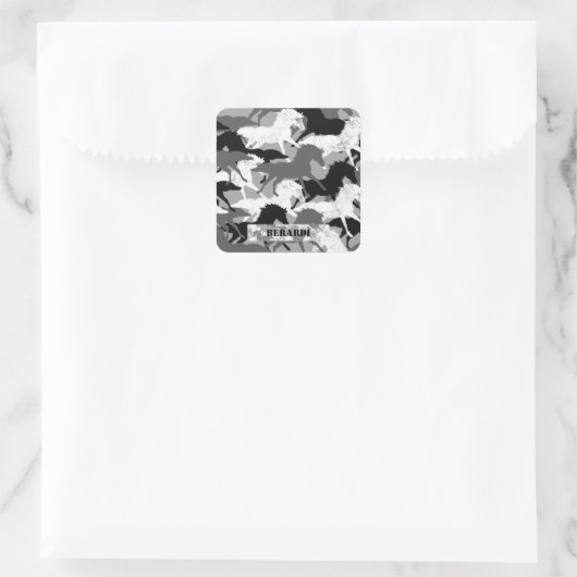 アルティックブラックアンドホワイトカモフラージュホース迷彩柄 スクエアシール (バッグ)