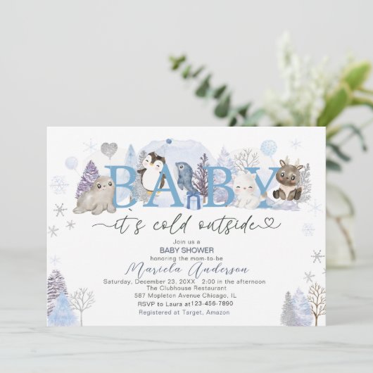 アルティックベビーその寒い外の冬の赤ちゃんシャワー 招待状 (スタンド正面)