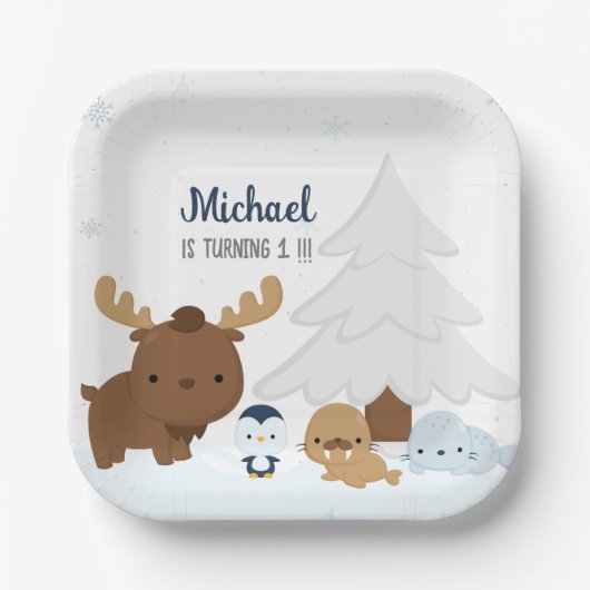 アルティック動物パーティー冬季動物パーティー ペーパープレート (正面)