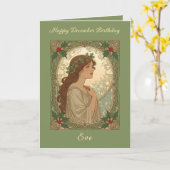 アルテ・ヌーヌ様式の12月の誕生日 ホーリーベリー カード (黄色い花)
