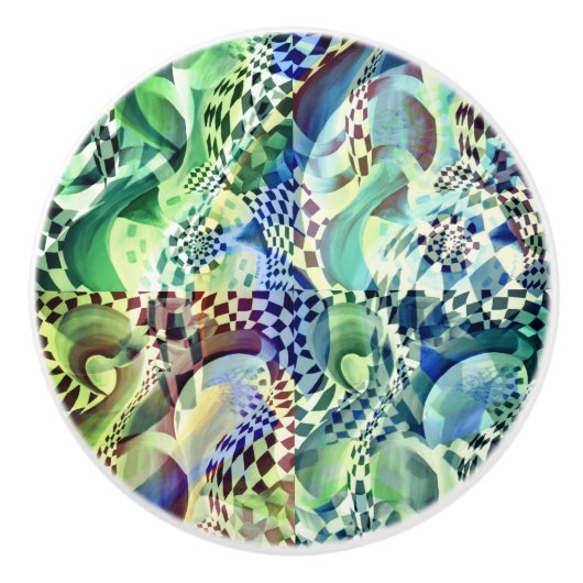 アルデコ抽象芸術ディストーションエメラルド セラミックノブ (正面)