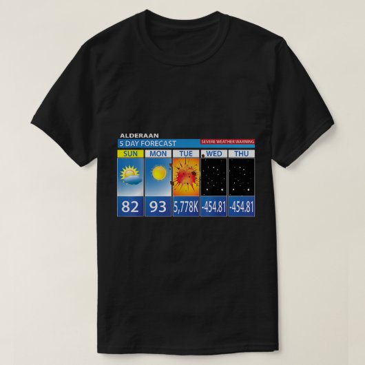 アルデラン5日予報おもしろい気象予報 Tシャツ (デザイン正面)