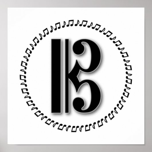 アルトまたはテノールクレフ、 音符記号ミュージックノートデザインCクレフ、 音符記号 ポスター (正面)