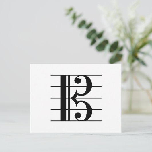 アルトクレフ、 音符記号オンスタッフC-クレフ、 音符記号ヴィオラミュージック白黒 ポストカード (スタンド正面)