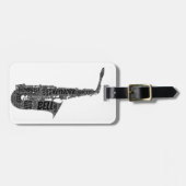 アルトサクソフォンの形をしたワードアートブラック文字 ラゲッジタグ (正面横)