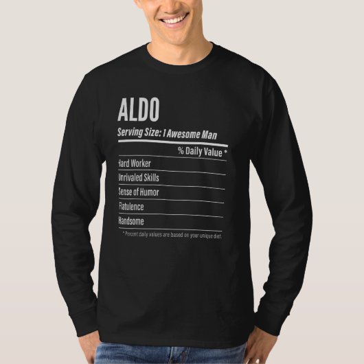 アルドサービングサイズ栄養ラベルカロリー Tシャツ (正面)
