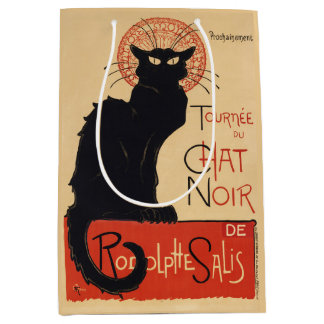 アルヌーボー・シュタインレンの黒猫ビンテージプリント ミディアムペーパーバッグ