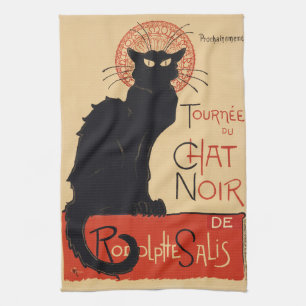 アルヌーボー・シュタンレンの黒猫ビンテージプリント キッチンタオル