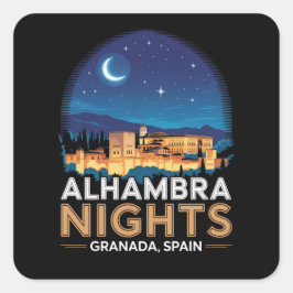 アルハンブラの夜 - スペイン グラナダ 旅行 アート スクエアシール