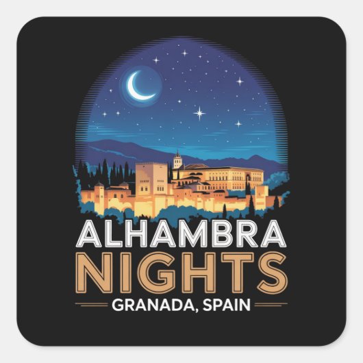 アルハンブラの夜 - スペイン グラナダ 旅行 アート スクエアシール (正面)