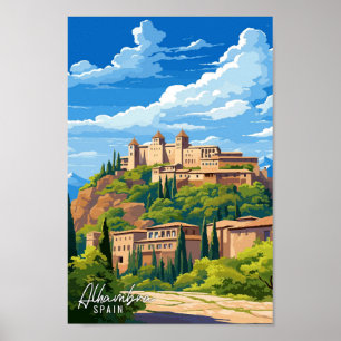 アルハンブラスペインアートヴィンテージ旅行イラストレーション ポスター