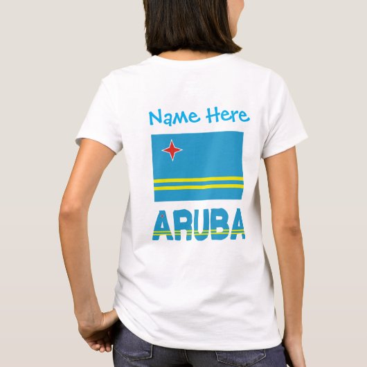 アルバとアルバン国旗の青いパーソナライズ女性の Tシャツ (裏面)