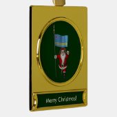 アルバのエンサインを持つサンタクロース ゴールドプレートバナーオーナメント (右)