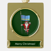 アルバのエンサインを持つサンタクロース ゴールドプレートバナーオーナメント (正面)