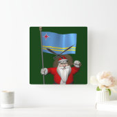 アルバのエンサインを持つサンタクロース スクエア壁時計 (ホーム)