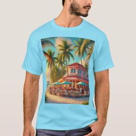 アルバのビーチカフェのトロピカルブルーTシャツ Tシャツ