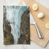 アルバのロッキーコーストとブルー海 キッチンタオル (四つ折り)