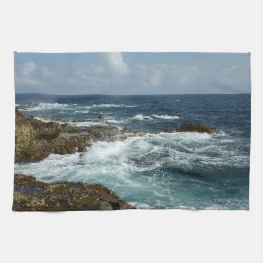 アルバのロッキーコーストとブルー海 キッチンタオル (横)