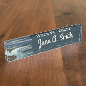 アルバの岩の多い海岸と青い海 デスクネームプレート (側面)