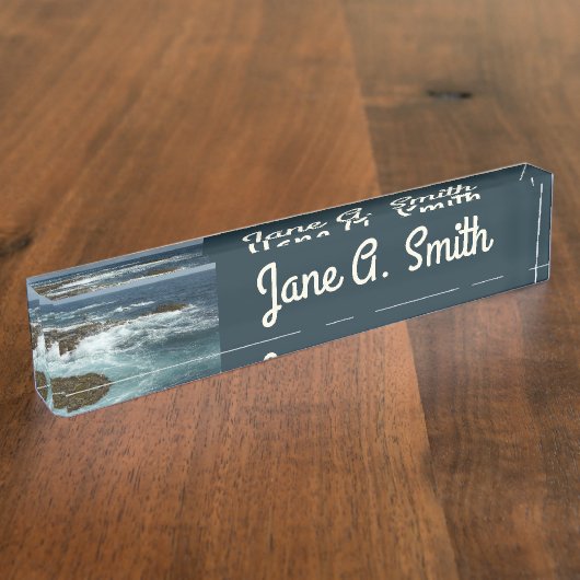 アルバの岩の多い海岸と青い海 デスクネームプレート (側面)