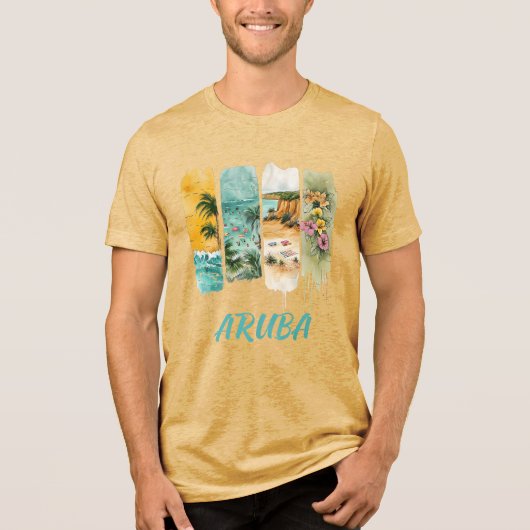 アルバの淡い色の花の筆致 トライブレンドTシャツ (正面)