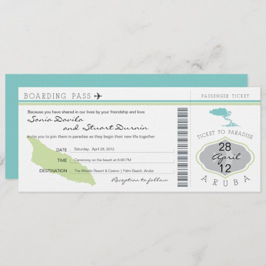 アルバの結婚式招待状への搭乗券 招待状 (正面/裏面)