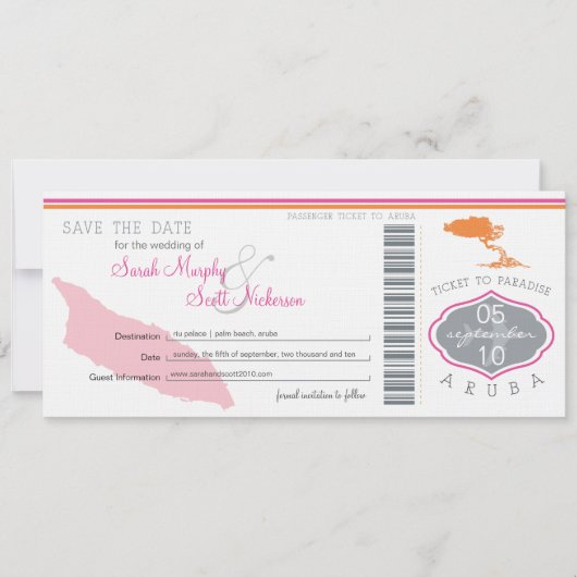 アルバへの搭乗券の保存 セーブザデート (正面)