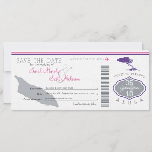 アルバへの搭乗券の保存 セーブザデート (正面)