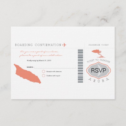 アルバへ出発する 搭乗券 への 返信 (正面)