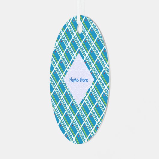 アルバアルバン国旗のタイル青のパーソナライズ メタルオーナメント (正面左)