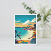 アルバカリブのアートヴィンテージトラベルイラストレーション ポストカード (スタンド正面)