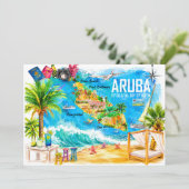 アルバカリブ海イラスト入り旅行地図ポストカード 招待状 (スタンド正面)