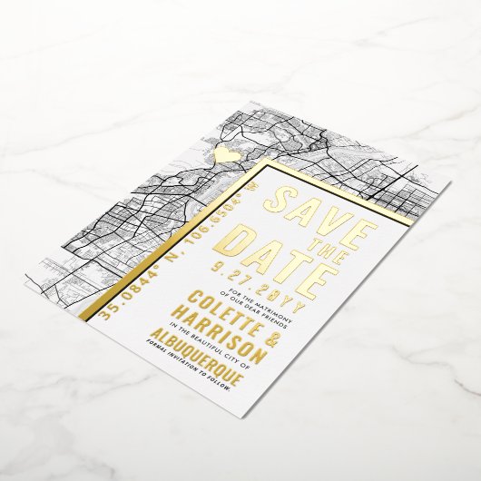 アルバカーキラブロケーター |結婚式の日付の保存 箔招待状 (回転した状態)