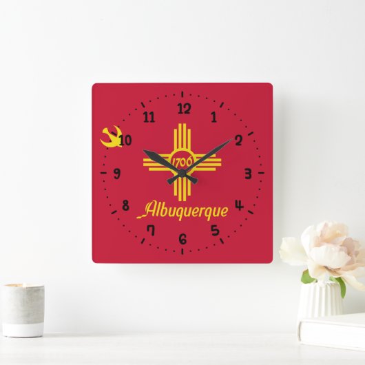 アルバカーキ国旗、ニューメキシコ城壁時計 スクエア壁時計 (ホーム)