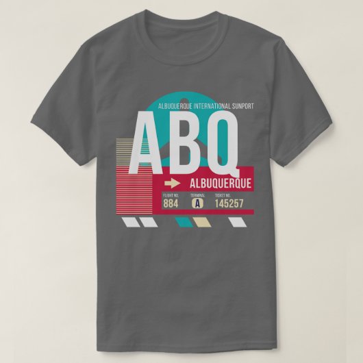 アルバカーキABQ空港コード スーツケースタグE Tシャツ (デザイン正面)