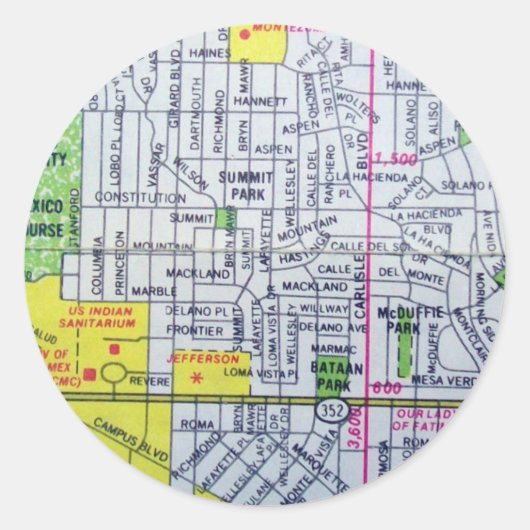 アルバカーキNMヴィンテージマップ ラウンドシール (正面)