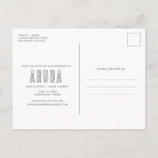 アルバデスティネーションビーチ結婚式日付の保存 案内ポストカード (裏面)
