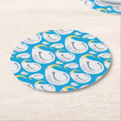 アルバトロスホワイト、ブルー、イエロー、グレー、ペイズリーデザイン ラウンドペーパーコースター (アングル)
