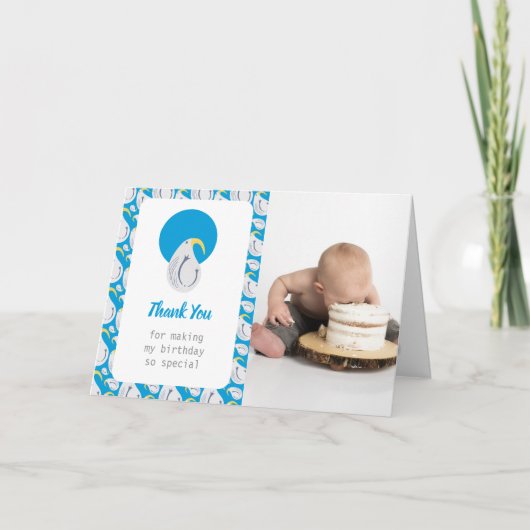 アルバトロス ブルーとホワイトの誕生日パーティー サンキューカード (正面)