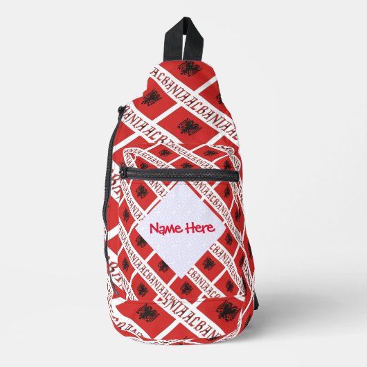 アルバニアおよびアルバニア国旗のタイル赤の個人用設定 スリングバッグ (正面)