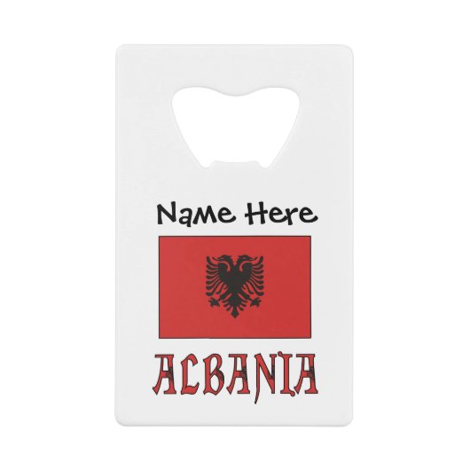アルバニアとアルバニアパーソナライズされた国旗のクレジット クレジットカード栓抜き (正面)