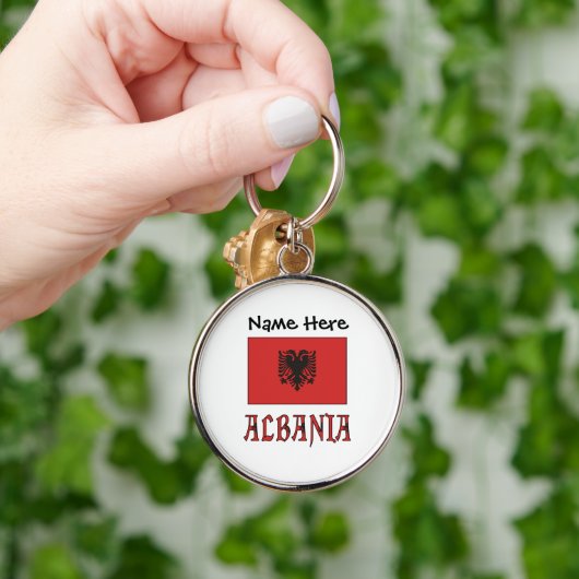アルバニアとアルバニア国旗とあなたの名前 キーホルダー (手)