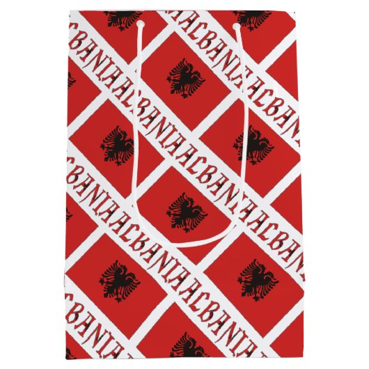 アルバニアとアルバニア国旗をタイルしたメパーソナライズされたディ ミディアムペーパーバッグ (裏面)