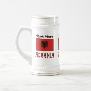アルバニアとアルバニア国旗 + お名前 ビールジョッキ