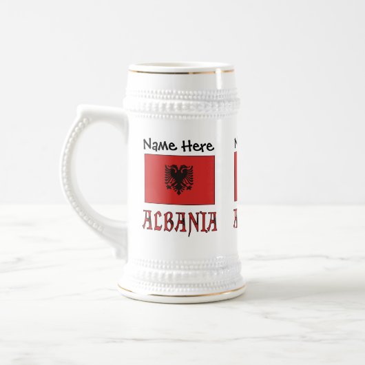 アルバニアとアルバニア国旗 + お名前 ビールジョッキ (左)