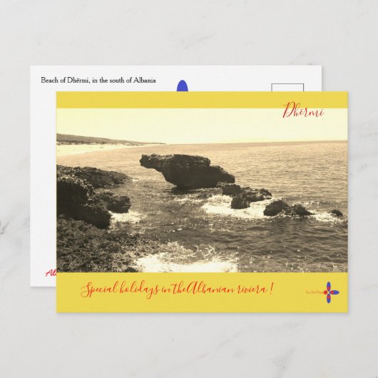 アルバニアのリビエラのdhermiビーチの素晴らしい景色 シーズンポストカード (正面/裏面)
