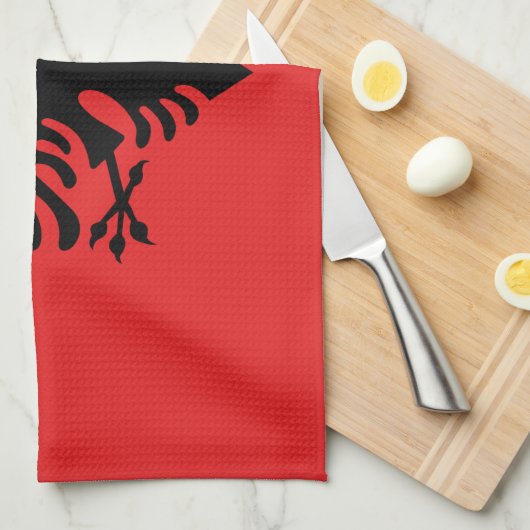 アルバニアの旗とアルバニアの料理、ファッション/sports キッチンタオル (四つ折り)