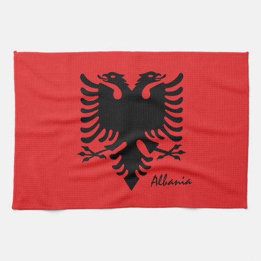 アルバニアの旗とアルバニアの料理、ファッション/sports キッチンタオル (横)