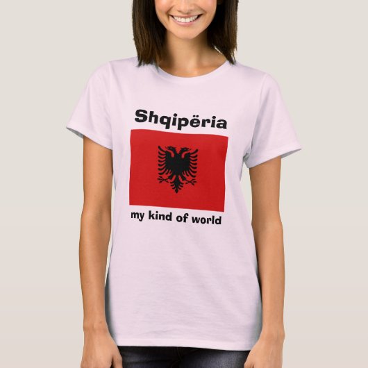アルバニアの旗+地図+テキストTシャツ Tシャツ (正面)