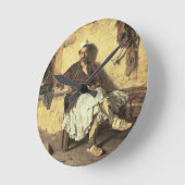 アルバニアの歩哨の休息(Arnaueti) (canvaの油 ラウンド壁時計 (傾斜)